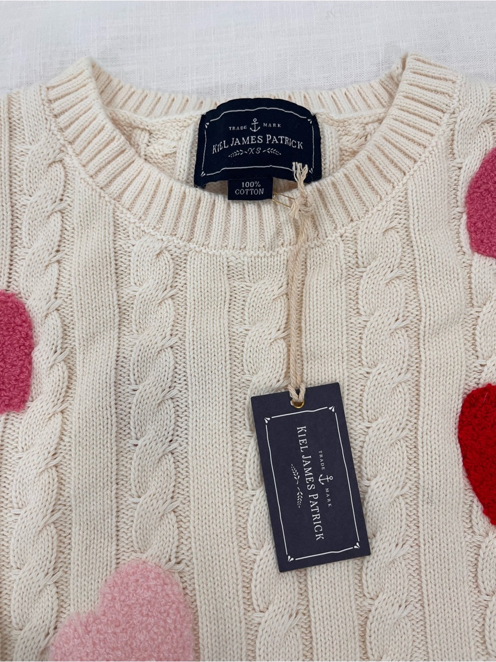 Cable Knit Heart Sweater Kiel James Patrick Size XS NWT - Picture 4 of 5